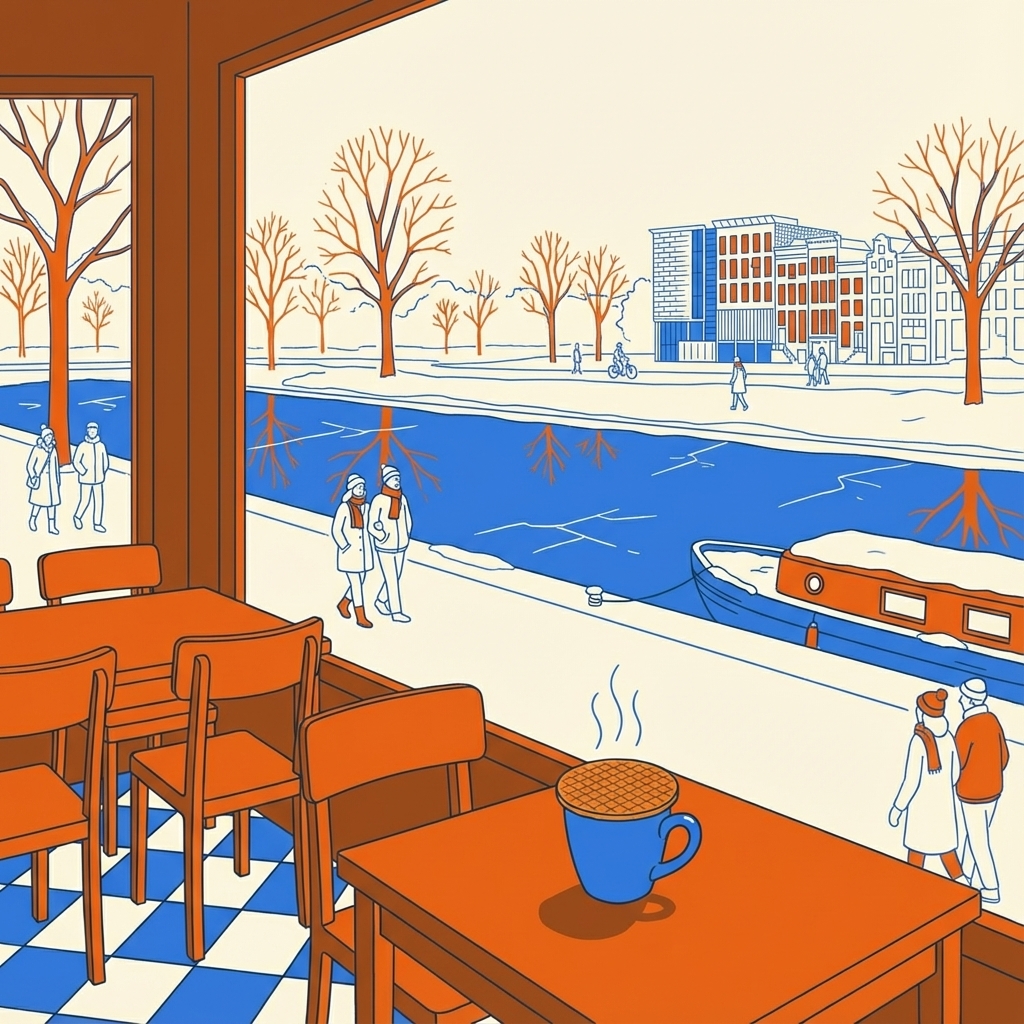 Cozy street corner in De Pijp with a brown bar and winter atmosphere