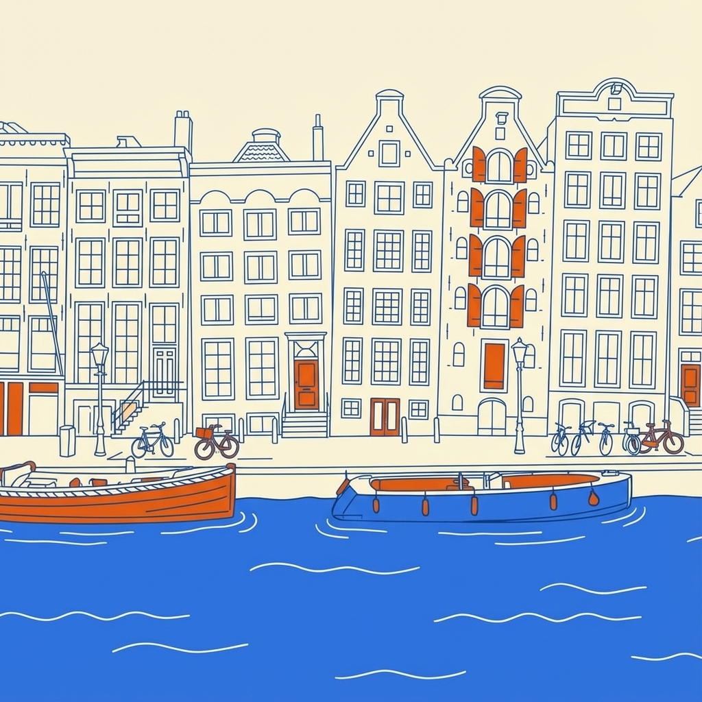 Illustration of leaning Amsterdam canal houses