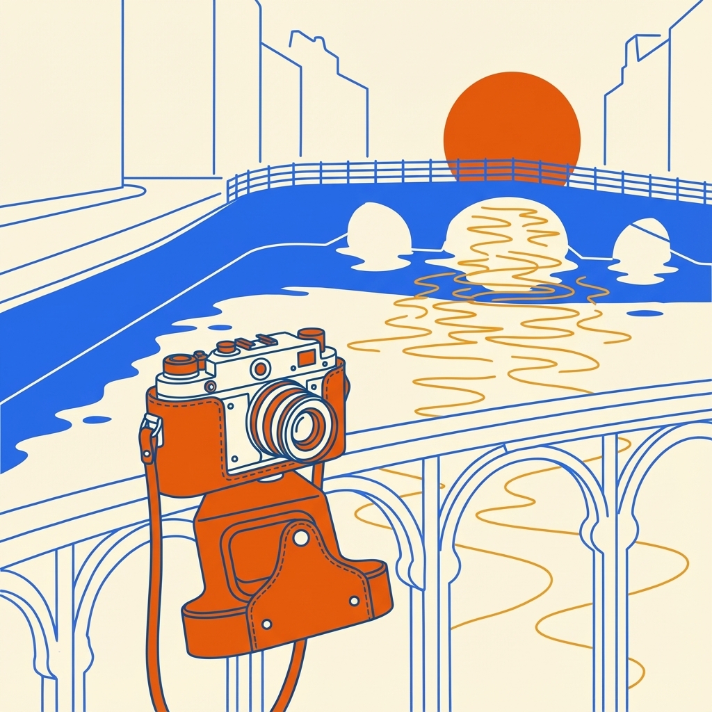 Canal sunset with low winter sun creating long shadows and golden light